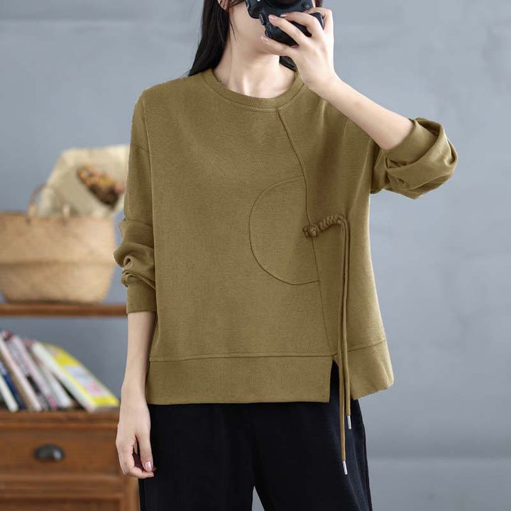 Sudadera de manga larga para mujer, cuello redondo, diseño liso con botones de rana y Buddha Stones. - image 23