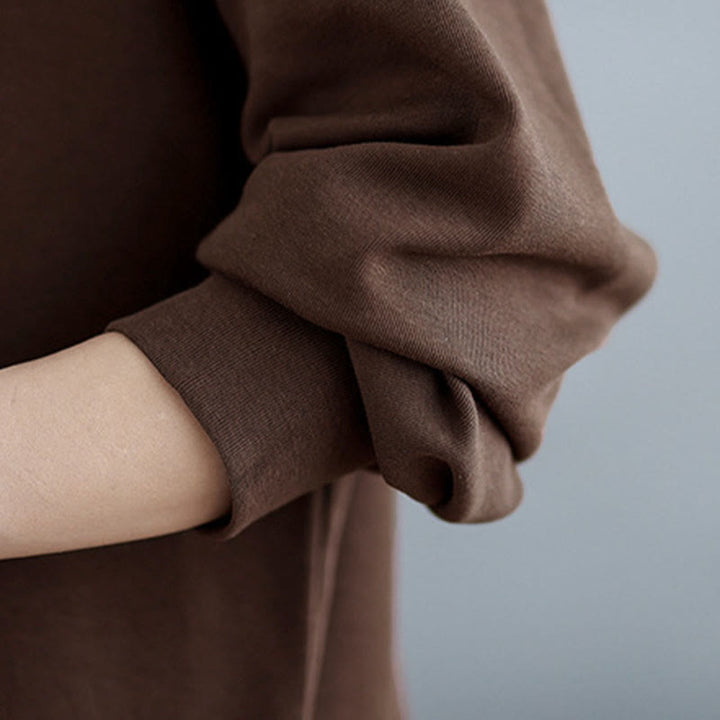 Sudadera de algodón para mujer con diseño asimétrico de color sólido y cuello redondo con estampado de Buddha Stones. - image 11