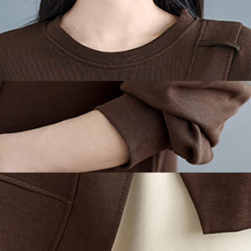 Sudadera de algodón para mujer con diseño asimétrico de color sólido y cuello redondo con estampado de Buddha Stones. - image 14