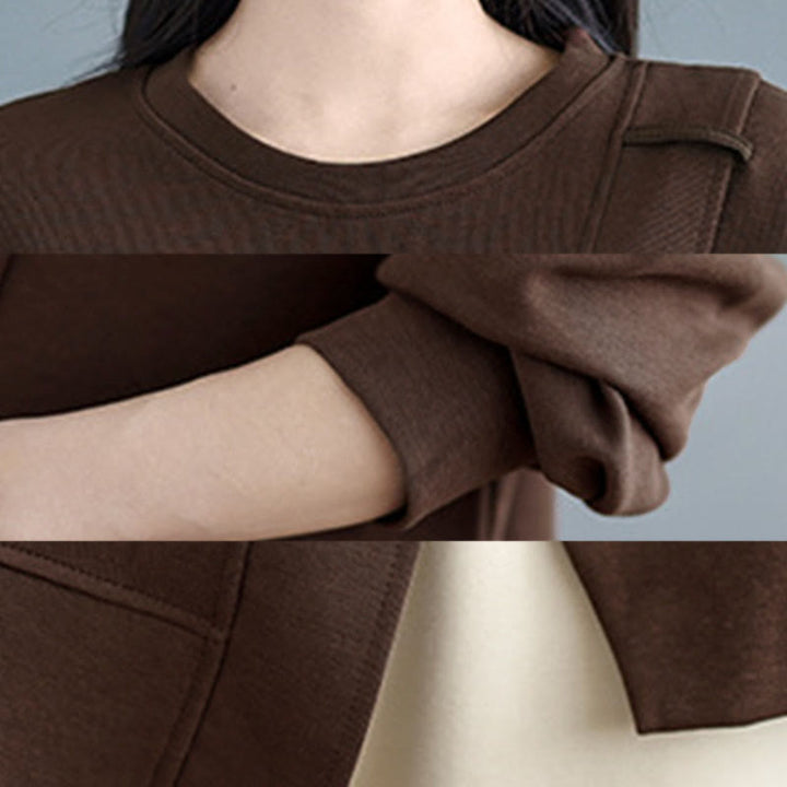 Sudadera de algodón para mujer con diseño asimétrico de color sólido y cuello redondo con estampado de Buddha Stones. - image 14