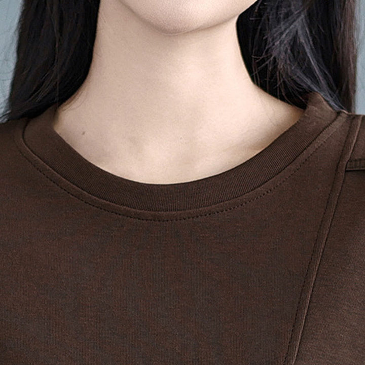 Sudadera de algodón para mujer con diseño asimétrico de color sólido y cuello redondo con estampado de Buddha Stones. - image 10