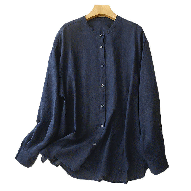 Camisa de manga larga para mujer con cuello redondo y botones, diseño de Buddha Stones, color liso. - image 6