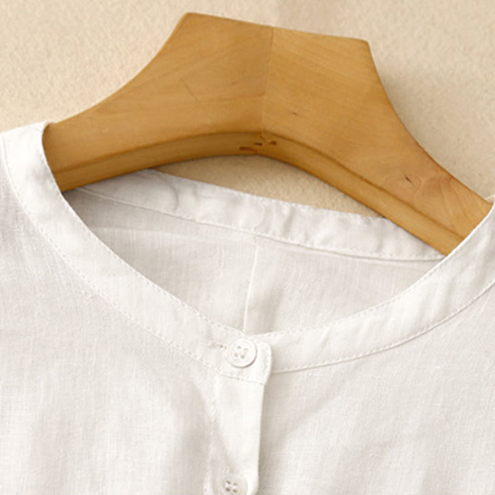 Camisa de manga larga para mujer con cuello redondo y botones, diseño de Buddha Stones, color liso. - image 10