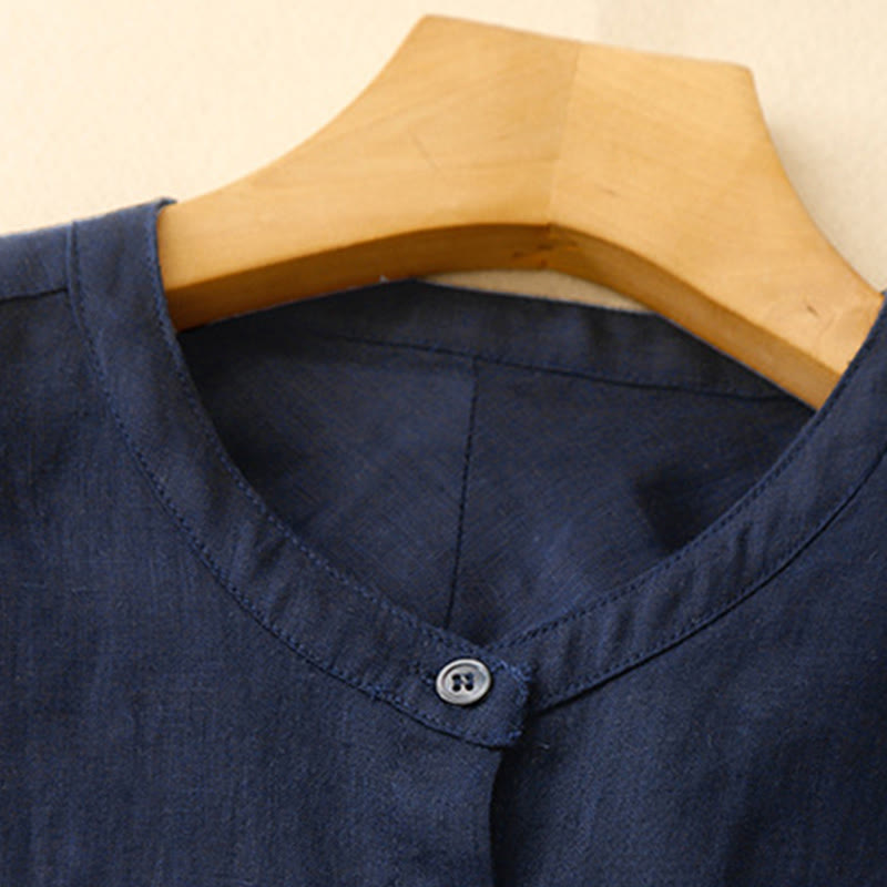 Camisa de manga larga de algodón para mujer, color liso, cuello redondo y botones, con estampado de Buddha Stones. - image 1