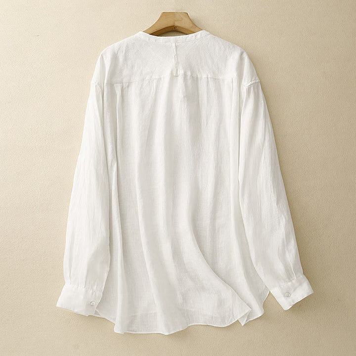 Camisa de manga larga para mujer con cuello redondo y botones, diseño de Buddha Stones, color liso. - image 8