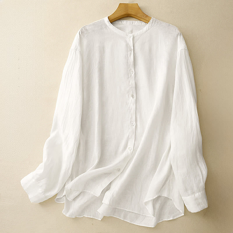 Camisa de manga larga para mujer con cuello redondo y botones, diseño de Buddha Stones, color liso. - Blanco - US8-10，UK/AU12-14，EU40-42 (2XL) - image 7