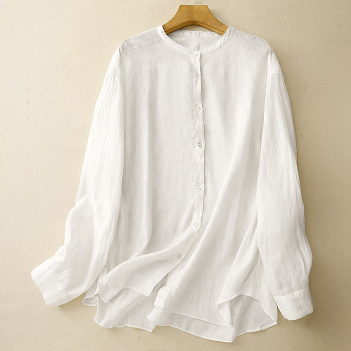 Camisa de manga larga para mujer con cuello redondo y botones, diseño de Buddha Stones, color liso. - Blanco - US8-10，UK/AU12-14，EU40-42 (2XL) - image 7