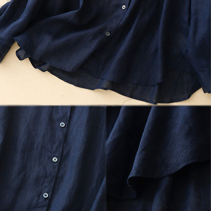 Camisa de manga larga de algodón para mujer, color liso, cuello redondo y botones, con estampado de Buddha Stones. - image 5