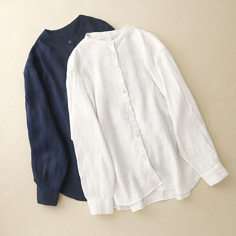 Camisa de manga larga para mujer con cuello redondo y botones, diseño de Buddha Stones, color liso. - image 16