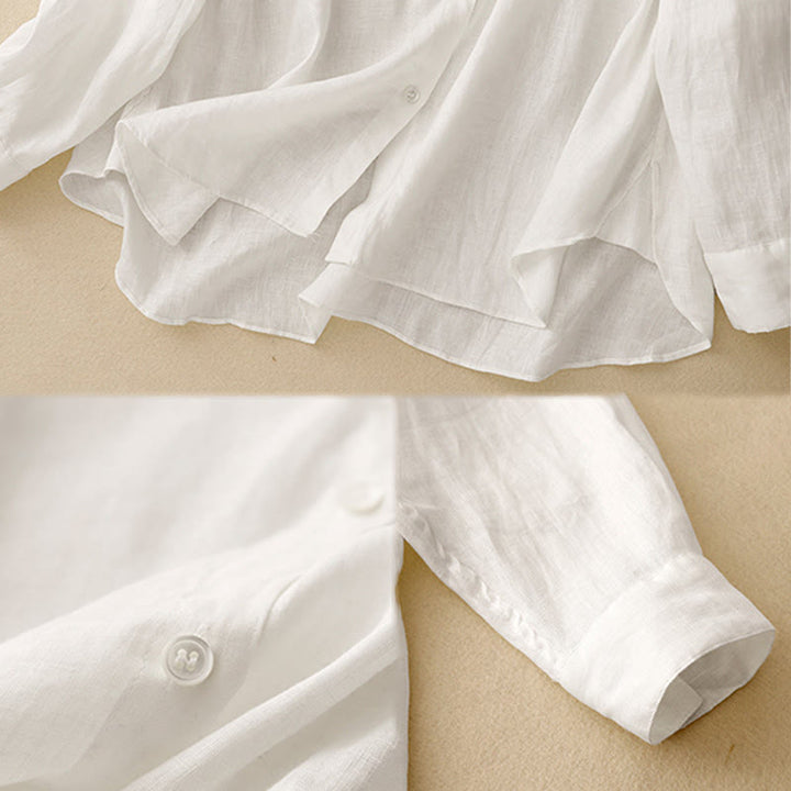 Camisa de manga larga de algodón para mujer, color liso, cuello redondo y botones, con estampado de Buddha Stones. - image 15