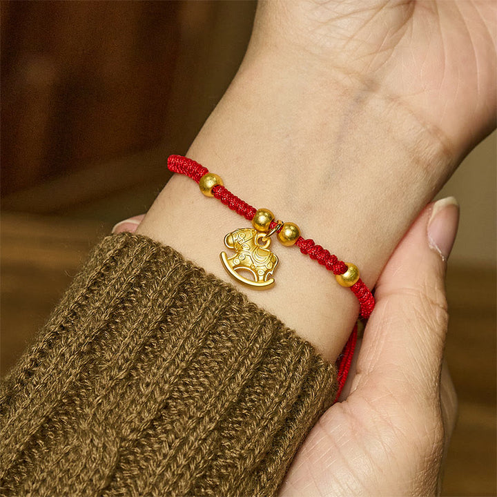 Pulsera trenzada de cobre con hilo rojo y Buddha Stones del Año Dorado del Caballo - image 3