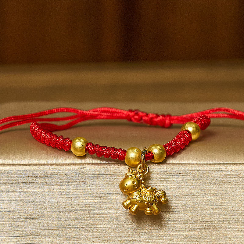 Pulsera trenzada de cobre con hilo rojo y Buddha Stones del Año Dorado del Caballo - image 7