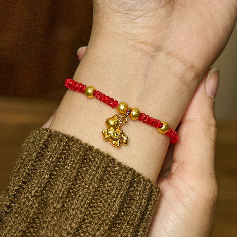 Pulsera trenzada de cobre con hilo rojo y Buddha Stones del Año Dorado del Caballo - image 8