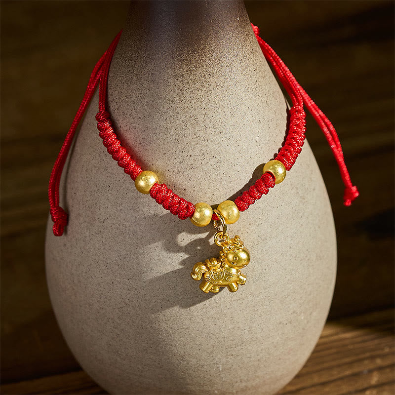Pulsera trenzada de cobre con hilo rojo y Buddha Stones del Año Dorado del Caballo - image 6