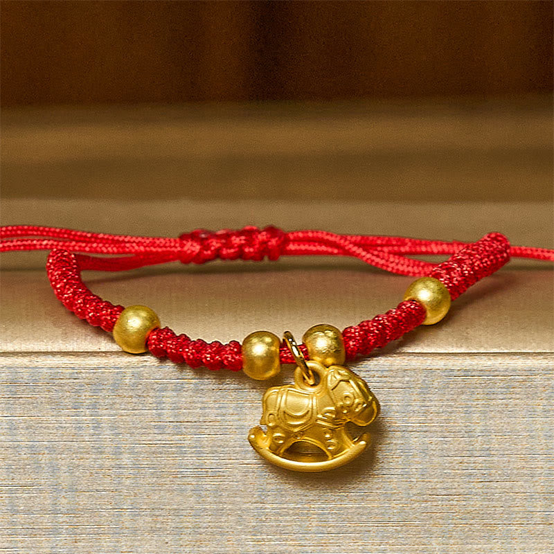 Pulsera trenzada de cobre con hilo rojo y Buddha Stones del Año Dorado del Caballo - image 2