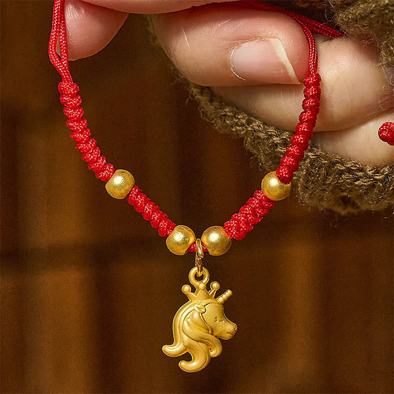 Pulsera de hilo rojo con diseño de corona del Año del Caballo y Buddha Stones - image 1
