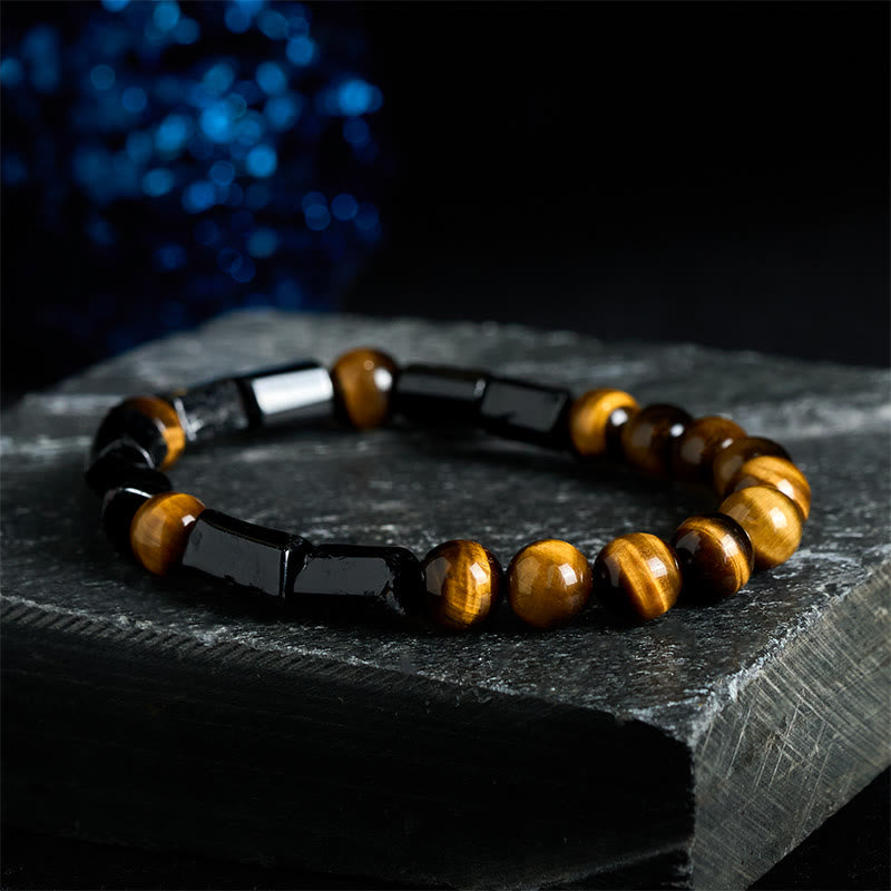 Pulsera positiva de ojo de tigre de turmalina negra natural de Buddha Stones - Turmalina negra y ojo de tigre - image 0
