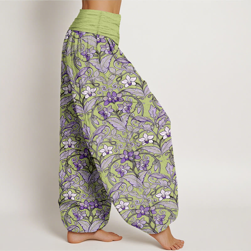 Pantalones bombachos de cintura elástica para mujer con estampado de flores, hojas y estrellas en algodón con Buddha Stones - image 2