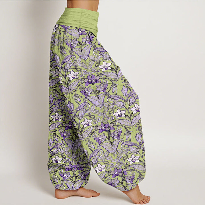 Pantalones bombachos de cintura elástica para mujer con estampado de flores, hojas y estrellas en algodón con Buddha Stones - image 2