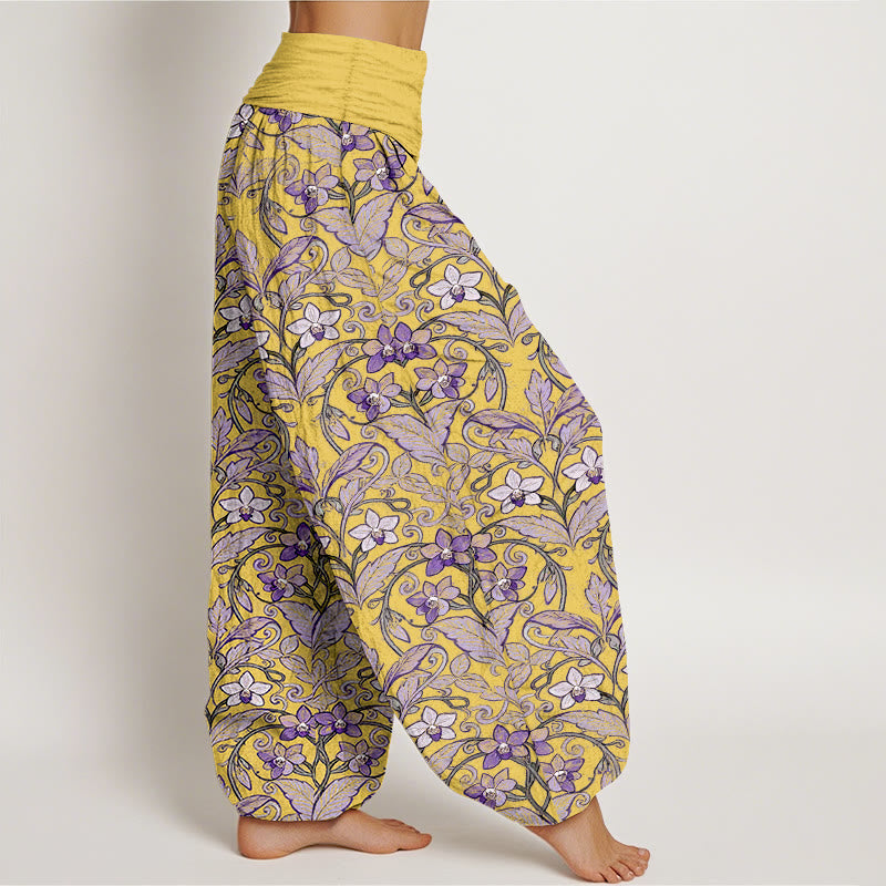 Pantalones bombachos de cintura elástica para mujer con estampado de flores, hojas y estrellas en algodón con Buddha Stones - image 7