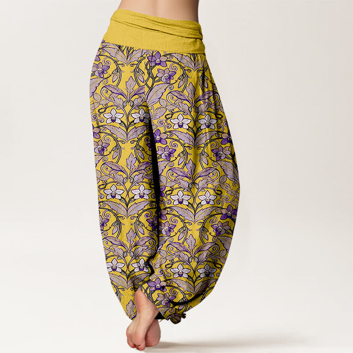 Pantalones bombachos de cintura elástica para mujer con estampado de flores, hojas y estrellas en algodón con Buddha Stones - image 6