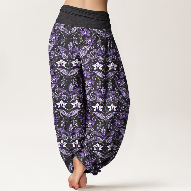 Pantalones bombachos de cintura elástica para mujer con estampado de flores, hojas y estrellas en algodón con Buddha Stones - image 9