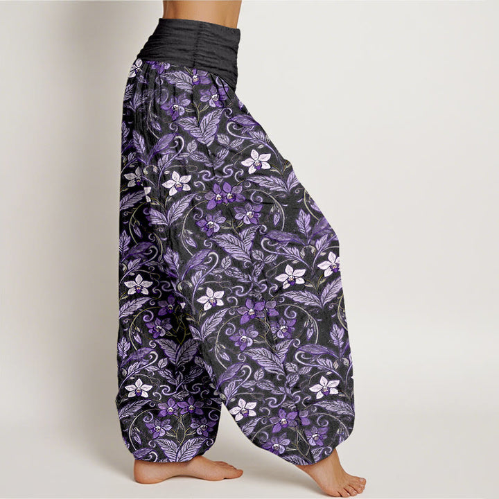 Pantalones bombachos de cintura elástica para mujer con estampado de flores, hojas y estrellas en algodón con Buddha Stones - image 10
