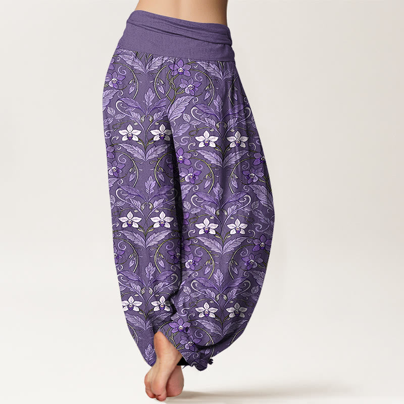 Pantalones bombachos de cintura elástica para mujer con estampado de flores, hojas y estrellas en algodón con Buddha Stones - image 12
