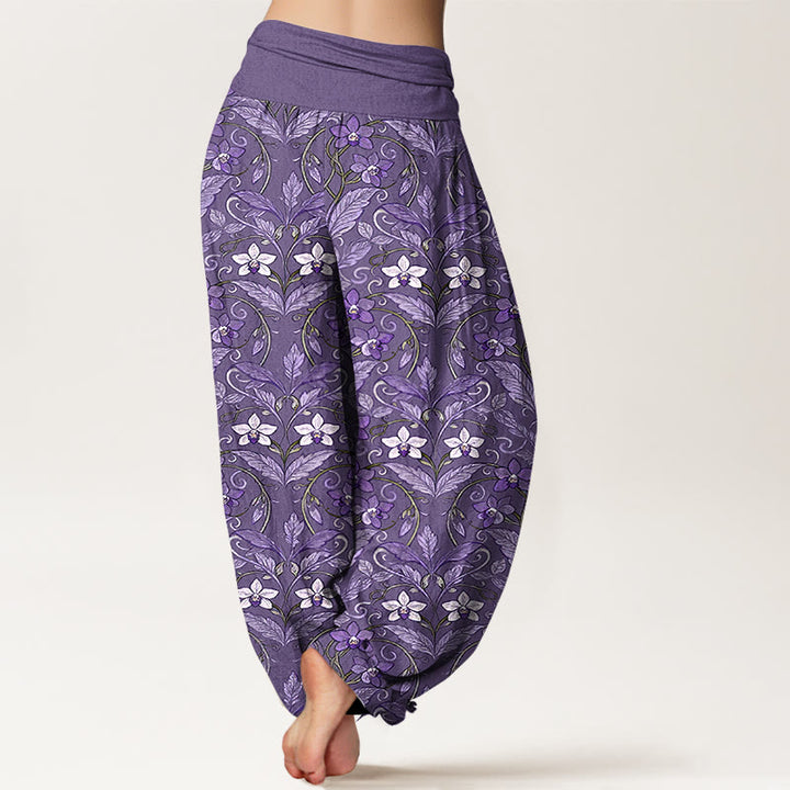 Pantalones bombachos de cintura elástica para mujer con estampado de flores, hojas y estrellas en algodón con Buddha Stones - image 12