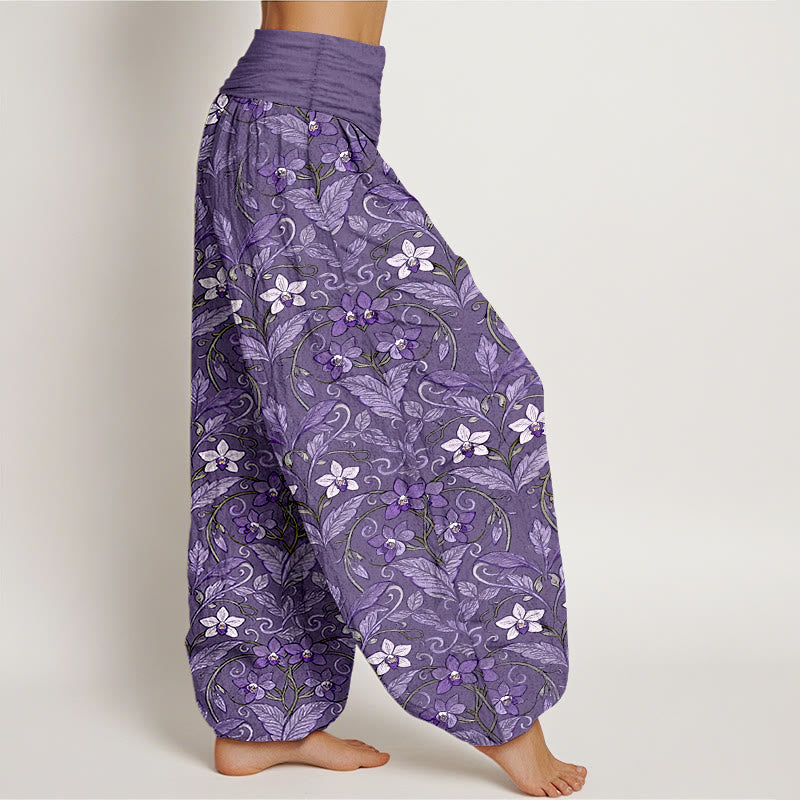 Pantalones bombachos de cintura elástica para mujer con estampado de flores, hojas y estrellas en algodón con Buddha Stones - image 13