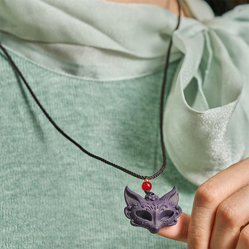 Collar con colgante de la fortuna , con Buddha Stones, máscara de zorro, mariposa y hebilla Taotie de la paz. - image 5