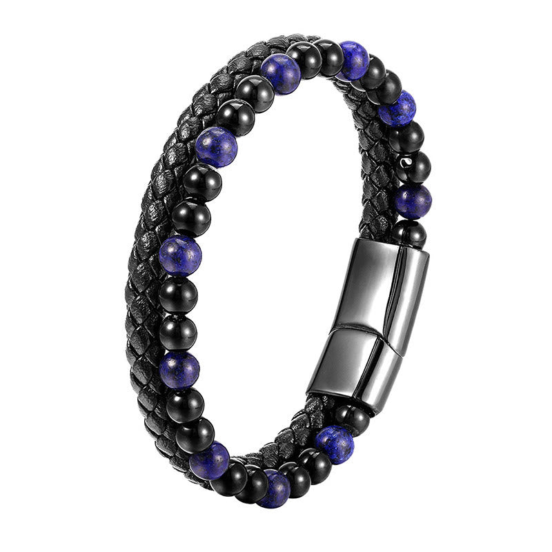 Pulsera de cuero con Buddha Stones, ónix negro, lazurita y acero de titanio para el cuidado personal positivo - image 12
