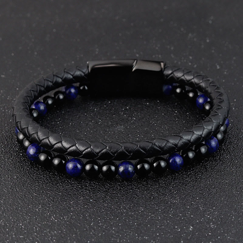 Pulsera de cuero con Buddha Stones, ónix negro, lazurita y acero de titanio para el cuidado personal positivo - image 10