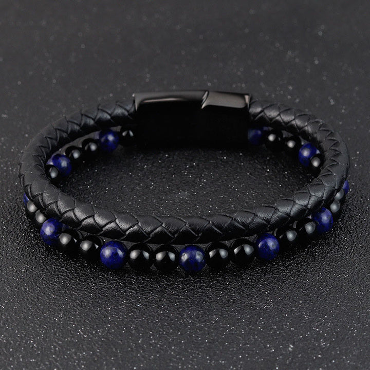 Pulsera de cuero con Buddha Stones, ónix negro, lazurita y acero de titanio para el cuidado personal positivo - image 10