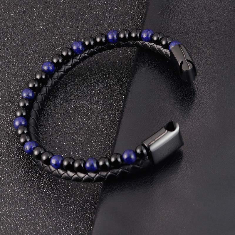 Pulsera de cuero con Buddha Stones, ónix negro, lazurita y acero de titanio para el cuidado personal positivo - image 11