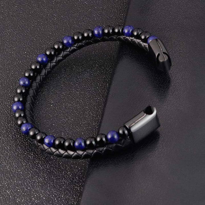 Pulsera de cuero con Buddha Stones, ónix negro, lazurita y acero de titanio para el cuidado personal positivo - image 11