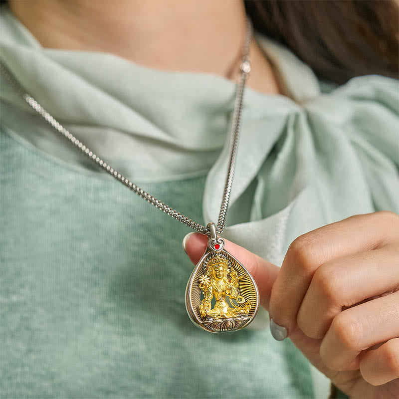 Buddha Stones Shakyamuni, Tara Verde, con piedras de Buda y cadena de plata chapada en cobre. - image 5