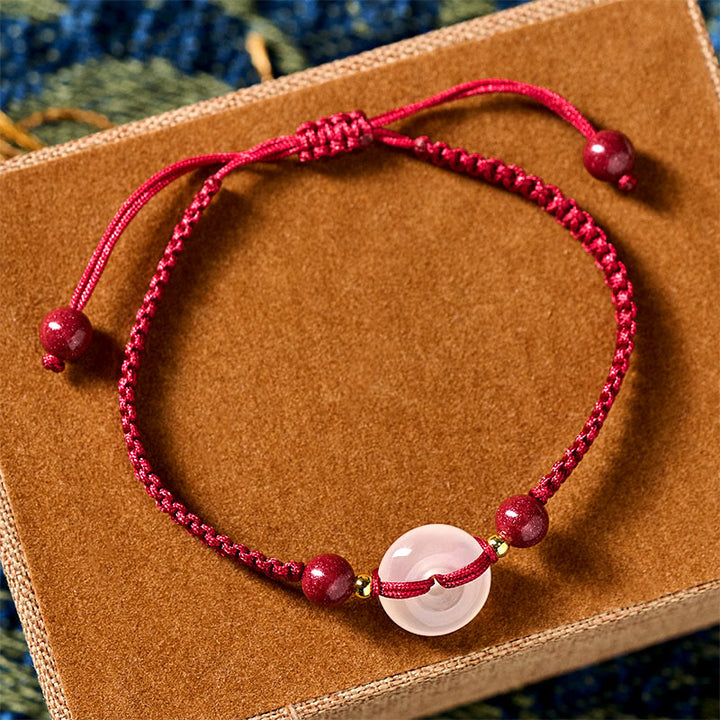 Pulsera de conexión con hilo rojo, hebilla de la paz con Buddha Stones, nudo plano de ágata blanca y nudo de diamante. - image 2