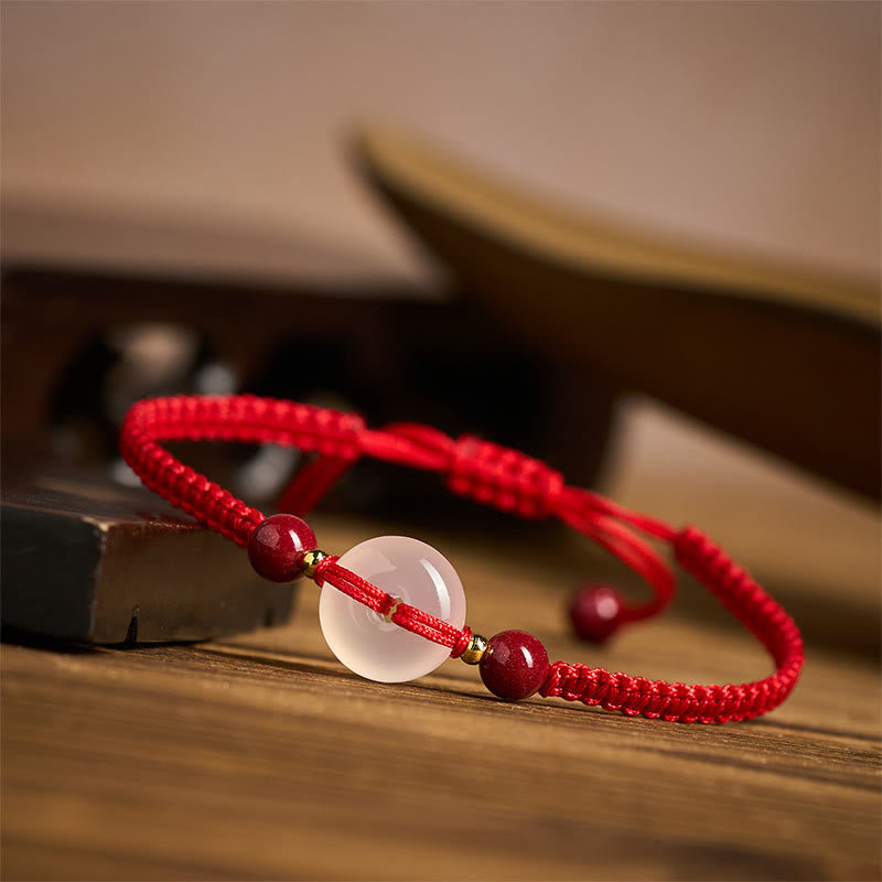 Pulsera de conexión con hilo rojo, hebilla de la paz con Buddha Stones, nudo plano de ágata blanca y nudo de diamante. - image 21