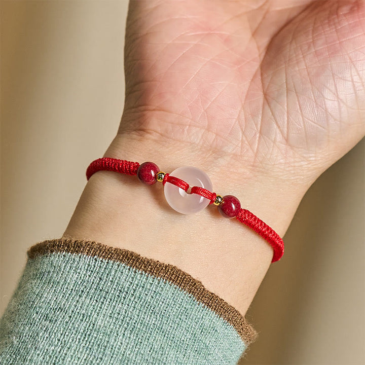 Pulsera de conexión con hilo rojo, hebilla de la paz con Buddha Stones, nudo plano de ágata blanca y nudo de diamante. - image 31