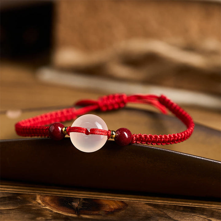 Pulsera de conexión con hilo rojo, hebilla de la paz con Buddha Stones, nudo plano de ágata blanca y nudo de diamante. - image 22