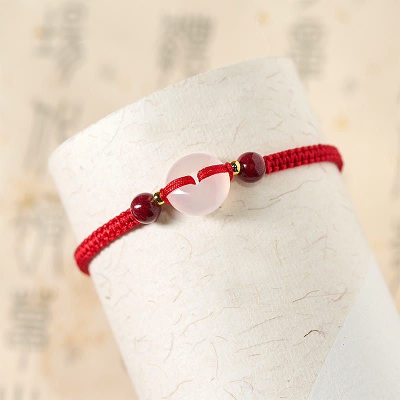 Pulsera de conexión con hilo rojo, hebilla de la paz con Buddha Stones, nudo plano de ágata blanca y nudo de diamante. - image 24