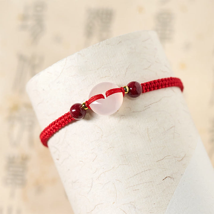Pulsera de conexión con hilo rojo, hebilla de la paz con Buddha Stones, nudo plano de ágata blanca y nudo de diamante. - image 24