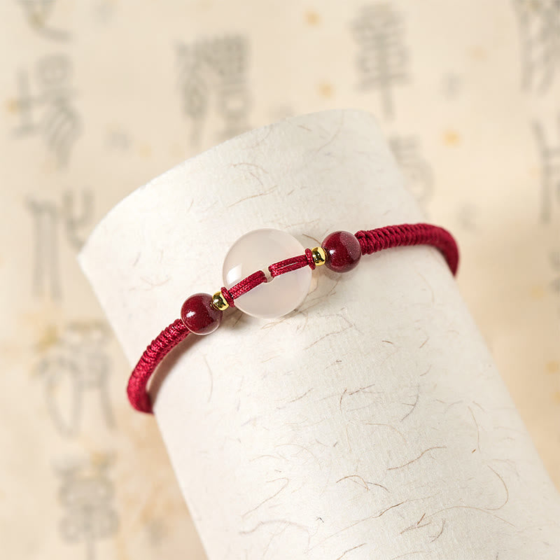 Pulsera de conexión con hilo rojo, hebilla de la paz con Buddha Stones, nudo plano de ágata blanca y nudo de diamante. - image 15
