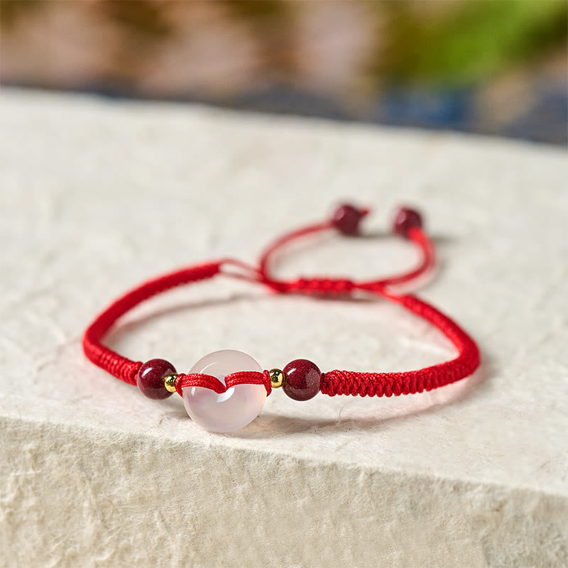 Pulsera de conexión con hilo rojo, hebilla de la paz con Buddha Stones, nudo plano de ágata blanca y nudo de diamante. - image 27