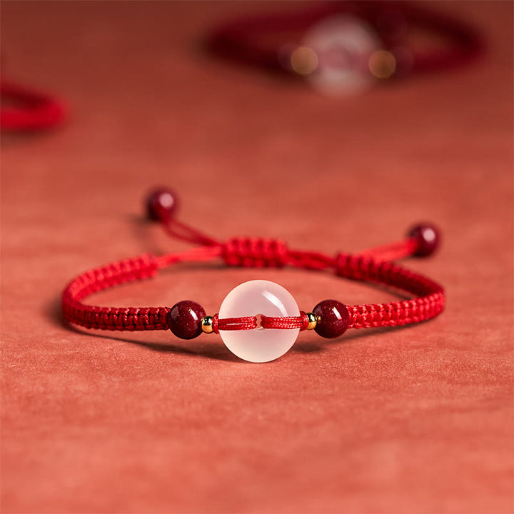 Pulsera de conexión con hilo rojo, hebilla de la paz con Buddha Stones, nudo plano de ágata blanca y nudo de diamante. - Nudo plano de cuerda roja - image 19