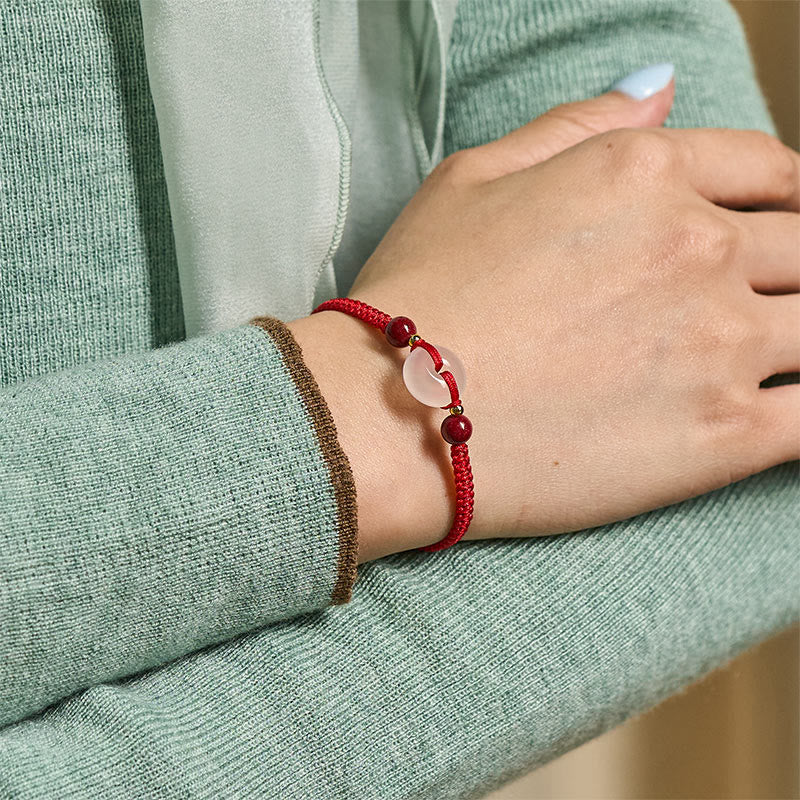 Pulsera de conexión con hilo rojo, hebilla de la paz con Buddha Stones, nudo plano de ágata blanca y nudo de diamante. - image 7