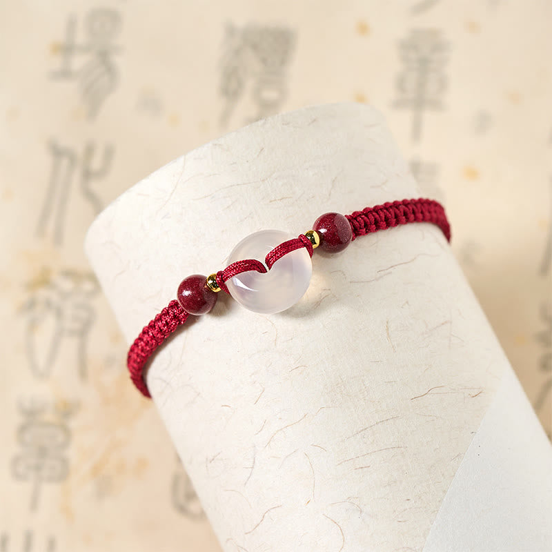 Pulsera de conexión con hilo rojo, hebilla de la paz con Buddha Stones, nudo plano de ágata blanca y nudo de diamante. - image 4