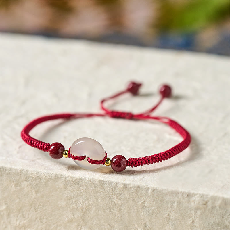 Pulsera de conexión con hilo rojo, hebilla de la paz con Buddha Stones, nudo plano de ágata blanca y nudo de diamante. - image 13