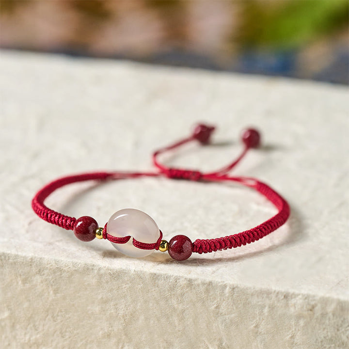 Pulsera de conexión con hilo rojo, hebilla de la paz con Buddha Stones, nudo plano de ágata blanca y nudo de diamante. - image 13